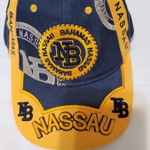 Nassau Bahamas NB embroidered adjustable blue & yellow baseball trucker cap hat